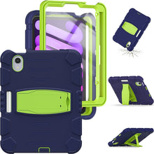 For iPad mini 6 3-Layer Protection Screen Frame + PC + Silicone Shockproof Combination Tablet Case with Holder(NavyBlue+Lime)