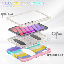 For iPad mini 6 3-Layer Protection Screen Frame + PC + Silicone Shockproof Combination Tablet Case with Holder(Colorful Pink)