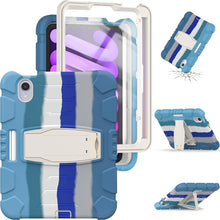 For iPad mini 6 3-Layer Protection Screen Frame + PC + Silicone Shockproof Combination Tablet Case with Holder(Colorful Blue)