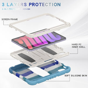 For iPad mini 6 3-Layer Protection Screen Frame + PC + Silicone Shockproof Combination Tablet Case with Holder(Colorful Blue)