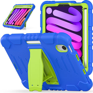 For iPad mini 6 3-Layer Protection Screen Frame + PC + Silicone Shockproof Combination Tablet Case with Holder(Blue+Lime)