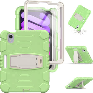 For iPad mini 6 3-Layer Protection Screen Frame + PC + Silicone Shockproof Combination Tablet Case with Holder(Matcha Green)