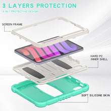 For iPad mini 6 3-Layer Protection Screen Frame + PC + Silicone Shockproof Combination Tablet Case with Holder(Mint Green)