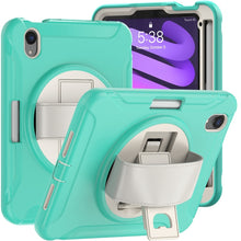 For iPad mini 6 360 Degree Rotation PC + TPU Protective Tablet Case with Holder & Hand-strap(Mint Green)