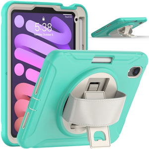 For iPad mini 6 360 Degree Rotation PC + TPU Protective Tablet Case with Holder & Hand-strap(Mint Green)