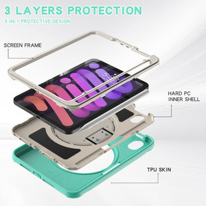 For iPad mini 6 360 Degree Rotation PC + TPU Protective Tablet Case with Holder & Hand-strap(Mint Green)