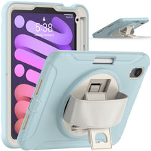 For iPad mini 6 360 Degree Rotation PC + TPU Protective Tablet Case with Holder & Hand-strap(Ice Blue)