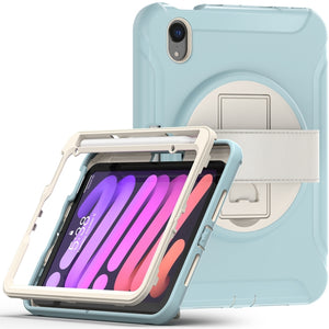 For iPad mini 6 360 Degree Rotation PC + TPU Protective Tablet Case with Holder & Hand-strap(Ice Blue)