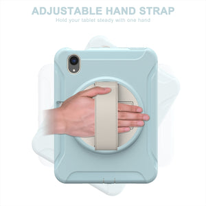 For iPad mini 6 360 Degree Rotation PC + TPU Protective Tablet Case with Holder & Hand-strap(Ice Blue)