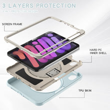 For iPad mini 6 360 Degree Rotation PC + TPU Protective Tablet Case with Holder & Hand-strap(Ice Blue)