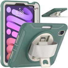 For iPad mini 6 360 Degree Rotation PC + TPU Protective Tablet Case with Holder & Hand-strap(Jade Green)