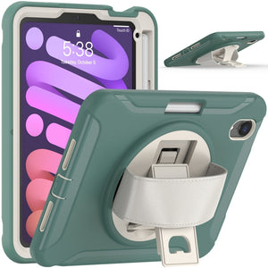 For iPad mini 6 360 Degree Rotation PC + TPU Protective Tablet Case with Holder & Hand-strap(Jade Green)