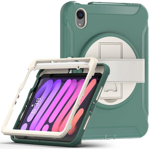 For iPad mini 6 360 Degree Rotation PC + TPU Protective Tablet Case with Holder & Hand-strap(Jade Green)