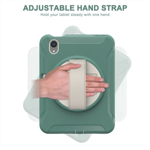 For iPad mini 6 360 Degree Rotation PC + TPU Protective Tablet Case with Holder & Hand-strap(Jade Green)