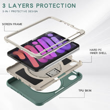 For iPad mini 6 360 Degree Rotation PC + TPU Protective Tablet Case with Holder & Hand-strap(Jade Green)