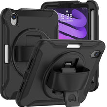 For iPad mini 6 360 Degree Rotation PC + TPU Protective Tablet Case with Holder & Hand-strap(Black)