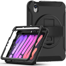 For iPad mini 6 360 Degree Rotation PC + TPU Protective Tablet Case with Holder & Hand-strap(Black)