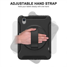 For iPad mini 6 360 Degree Rotation PC + TPU Protective Tablet Case with Holder & Hand-strap(Black)