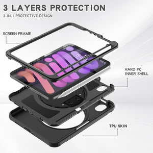 For iPad mini 6 360 Degree Rotation PC + TPU Protective Tablet Case with Holder & Hand-strap(Black)