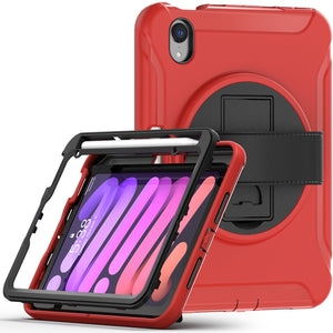 For iPad mini 6 360 Degree Rotation PC + TPU Protective Tablet Case with Holder & Hand-strap(Red)