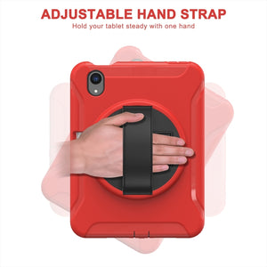 For iPad mini 6 360 Degree Rotation PC + TPU Protective Tablet Case with Holder & Hand-strap(Red)