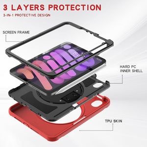 For iPad mini 6 360 Degree Rotation PC + TPU Protective Tablet Case with Holder & Hand-strap(Red)