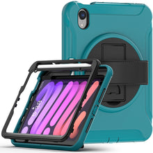 For iPad mini 6 360 Degree Rotation PC + TPU Protective Tablet Case with Holder & Hand-strap(Blue)