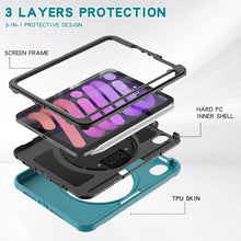 For iPad mini 6 360 Degree Rotation PC + TPU Protective Tablet Case with Holder & Hand-strap(Blue)