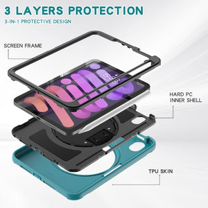 For iPad mini 6 360 Degree Rotation PC + TPU Protective Tablet Case with Holder & Hand-strap(Blue)