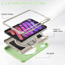 For iPad mini 6 360 Degree Rotation PC + TPU Protective Tablet Case with Holder & Hand-strap(Matcha Green)