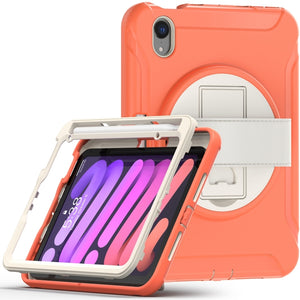 For iPad mini 6 360 Degree Rotation PC + TPU Protective Tablet Case with Holder & Hand-strap(Coral Orange)