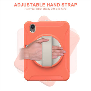 For iPad mini 6 360 Degree Rotation PC + TPU Protective Tablet Case with Holder & Hand-strap(Coral Orange)
