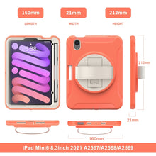 For iPad mini 6 360 Degree Rotation PC + TPU Protective Tablet Case with Holder & Hand-strap(Coral Orange)