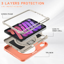 For iPad mini 6 360 Degree Rotation PC + TPU Protective Tablet Case with Holder & Hand-strap(Coral Orange)