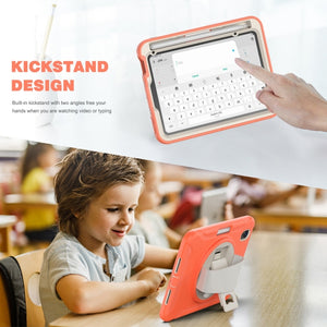 For iPad mini 6 360 Degree Rotation PC + TPU Protective Tablet Case with Holder & Hand-strap(Coral Orange)