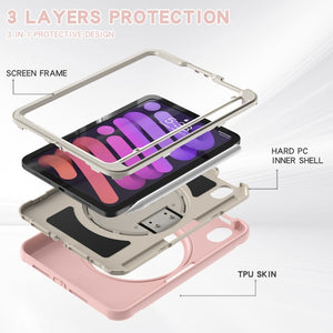 For iPad mini 6 360 Degree Rotation PC + TPU Protective Tablet Case with Holder & Hand-strap(Cherry Blossoms Pink)