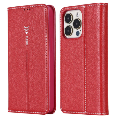 For iPhone 13 Pro Max GEBEI PU+TPU Horizontal Flip Protective Case with Holder & Card Slots (Rose Red)