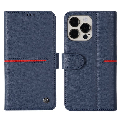 For iPhone 13 Pro Max GEBEI Top-grain Leather Horizontal Flip Protective Case with Holder & Card Slots & Wallet & Photo Frame (Blue)