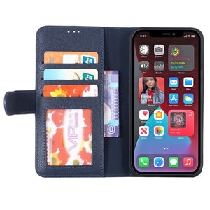 For iPhone 13 Pro Max GEBEI Top-grain Leather Horizontal Flip Protective Case with Holder & Card Slots & Wallet & Photo Frame (Blue)