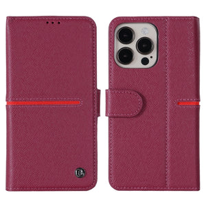 For iPhone 13 Pro Max GEBEI Top-grain Leather Horizontal Flip Protective Case with Holder & Card Slots & Wallet & Photo Frame (Red Wine)