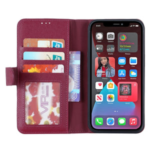 For iPhone 13 Pro Max GEBEI Top-grain Leather Horizontal Flip Protective Case with Holder & Card Slots & Wallet & Photo Frame (Red Wine)