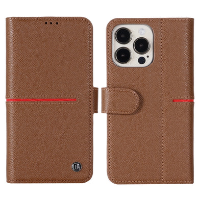 For iPhone 13 Pro Max GEBEI Top-grain Leather Horizontal Flip Protective Case with Holder & Card Slots & Wallet & Photo Frame (Brown)