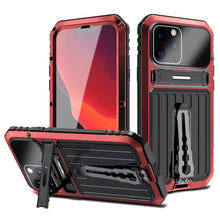 For iPhone 13 Pro Max Armor Shockproof Splash-proof Dust-proof Phone Case with Holder (Red)