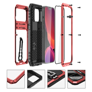 For iPhone 13 Pro Max Armor Shockproof Splash-proof Dust-proof Phone Case with Holder (Red)