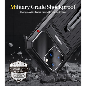 For iPhone 12 Armor Shockproof Splash-proof Dust-proof Phone Case with Holder(Black)