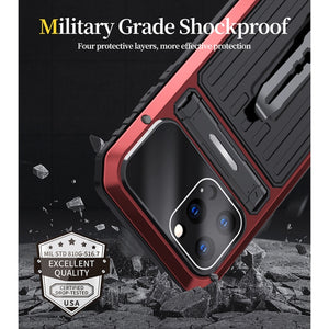 For iPhone 12 Pro Armor Shockproof Splash-proof Dust-proof Phone Case with Holder(Red)