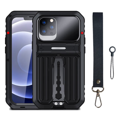 For iPhone 12 Pro Max Armor Shockproof Splash-proof Dust-proof Phone Case with Holder(Black)