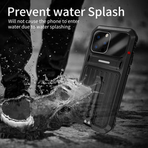 For iPhone 12 Pro Max Armor Shockproof Splash-proof Dust-proof Phone Case with Holder(Black)