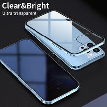 For iPhone 13 Pro Max Anti-peeping Magnetic Metal Frame Double-sided Tempered Glass Phone Case (Silver)