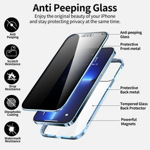 For iPhone 13 Pro Max Anti-peeping Magnetic Metal Frame Double-sided Tempered Glass Phone Case (Red)